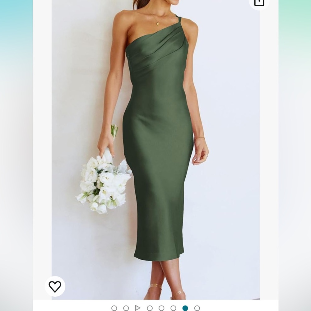 Wedding guest dress satin material, pretty olive color worn once for a wedding